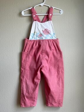 Vintage Sweet Potatoes Pink Corduroy Tea Party Overalls Size 2T Toddler